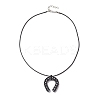 Cowboy Electroplate Transparent Glass Beaded Horseshoe Pendant Waxed Cotton Cord Necklaces NJEW-MZ00139-2