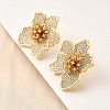 Brass Clear Cubic Zirconia Flower Stud Earrings EJEW-C147-02G-2