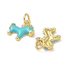 Brass Cyan Enamel Horse Charms with Jump Rings KK-I371-01G-2