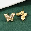 Brass ABS Plastic Pearl Butterfly Stud Earrings EJEW-L275-10G-2