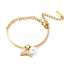 Natural Shell Whale Tail and Imitation Pearl Charm Bracelet BJEW-G640-03G-2