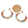 304 Stainless Steel & Bohemian Beaded C-Shaped with Flower Stud Earrings for Women EJEW-R001-03G-01-3