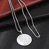 201 Stainless Steel Flat Round with Arabic Pendant Box Chain Necklaces for Women Men NJEW-R013-03P-3