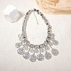 Zinc Alloy Textured Coin Tassel Bib Necklaces for Women FS-WG89C47-02-2