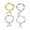 Natural Chalcedony and Glass Beads Charm Bracelets BJEW-T022-14E-1
