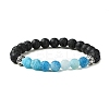Natural Dyed Crackle Agate & Lava Rock Round Beaded Stretch Bracelet BJEW-TA00444-01-1