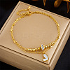 304 Stainless Steel Pave Clear Cubic Zirconia & Natural White Shell Heart Charm Double Layer Anklets for Women FS-WGDE261-01-1