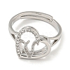 Heart with Letter Rack Plating Brass Micro Pave Cubic Zirconia Adjustable Rings for Women RJEW-I105-06P-V-2