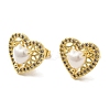 Heart ABS Imitation Pearl Studs Earrings EJEW-K289-01G-2