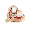 Brass Enamel & Natural Pearl Heart with Flower Connector Charms KK-K351-52G-03-2