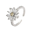 Flower Brass Micro Pave Cubic Zirconia Cuff Rings for Women RJEW-A069-01A-P-4