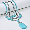 Teardrop Synthetic Turquoise Pendant Necklaces & Dangle Earrings & Stretch Bracelets Sets FS-WGCD8C0-01-2