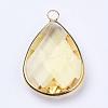 Golden Tone Brass Glass Teardrop Pendants GLAA-M006-A-18G-2