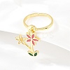 Brass Micro Pave Cubic Zirconia Pendant Finger Rings for Women LS-RJEW-A090-04G-1