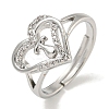 Heart with Letter Rack Plating Brass Micro Pave Clear Cubic Zirconia Adjustable Rings for Women RJEW-I105-01P-T-1