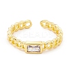 Cubic Zirconia Rectangle Open Cuff Ring RJEW-I083-02G-03-2