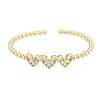 Cubic Zirconia Triple Heart Open Cuff Bangle BJEW-G651-09G-04-1
