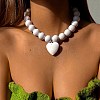 Glass Heart Pendant Round Plastic Beaded Necklaces for Women FS-WG4AA6D-01-1