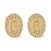 Oval with Virgin Mary Brass Micro Pave Clear Cubic Zirconia Stud Earrings EJEW-D305-10G-3