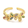 Flower Rack Plating Brass Micro Pave Cubic Zirconia Open Cuff Rings for Women RJEW-N047-01G-01-RS-2