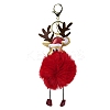 Imitation Rex Rabbit Fur & PU Leather Christmas Reindeer Pendant Keychain KEYC-K018-03KCG-02-1