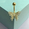 Brass Pave Clear Cubic Zirconia Curved Barbell Butterfly Belly Rings LS-AJEW-L099-01A-G-1