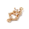 Brass Pave Clear Cubic Zirconia Flower Ring Links Connector Charms KK-C062-044G-01-2