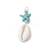 Cowrie Shell & Synthetic Turquoise Starfish Pendants PALLOY-JF03407-02-1