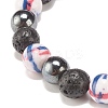 Natural Lava Rock & Synthetic Hematite & Ocean White Jade(Dyed) Round Beaded Stretch Bracelet BJEW-JB07972-01-5
