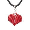 3D Heart Glass Seed Beads Pendant Necklaces NJEW-MZ00046-03-1