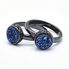 Electroplate Natural Druzy Agate Crystal Finger Rings RJEW-I054-02B-RS-1