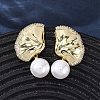 Brass Micro Pave Clear Cubic Zirconia Leaf Stud Earrings EJEW-H165-03A-G-1