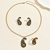 Vintage 201 Stainless Steel Enamel Paisley Stud Earrings & Pendant Necklace & Rings Sets ZB5227-5