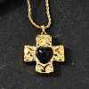 Cross with Heart 304 Stainless Steel Cubic Zirconia Pendant Necklaces NJEW-H070-01G-02-1