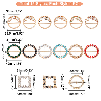 15Pcs 15 Style Alloy Buckles JEWB-PH0001-22-1