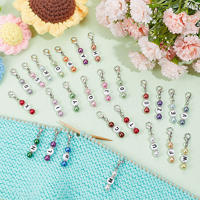 26Pcs 26 Styles Letter A~Z Acrylic Pendant Stitch Markers HJEW-NB00051-1