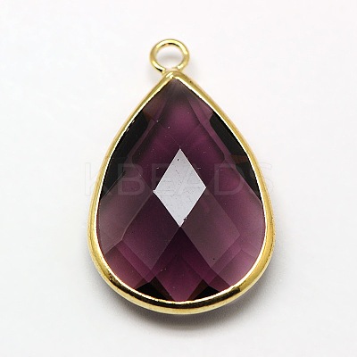 Golden Tone Brass Glass Teardrop Pendants GLAA-M006-A-06G-1