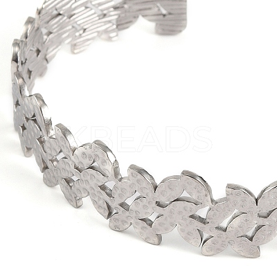 Non-Tarnish 304 Stainless Steel Hollow Flower Open Cuff Bangles for Women LS-BJEW-K241-03B-P-1