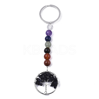 Synthetic Blue Goldstone Chips Chakra Keychain G-N0326-004E-1