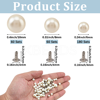300Pcs ABS Plastic Imitation Pearl Rivet Studs KY-CL0001-02A-1