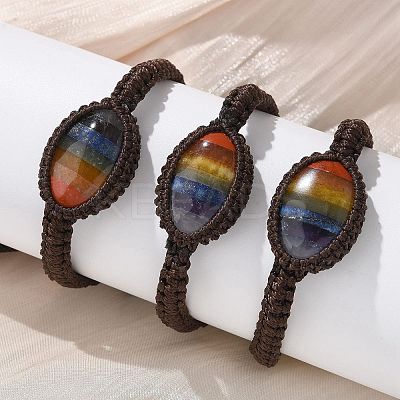 Adjustable Oval Chakra Natural Gemstone Braided Bead Bracelets BJEW-H626-02-06-1