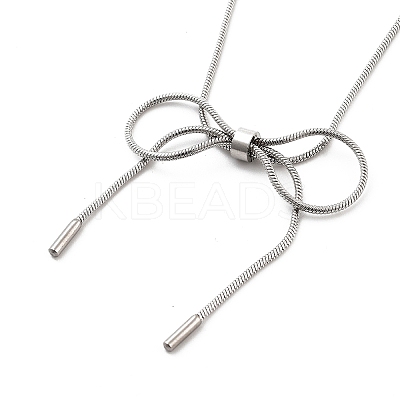 304 Stainless Steel Round Snake Chain Bowknot Pendant Necklaces for Women LS-NJEW-Z050-01P-01-1