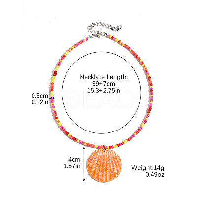 Summer Beach Natural Shell Pendant Glass Seed Beaded Necklaces for Women FS-WGEF253-08-1