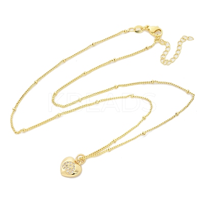 Brass Micro Pave Clear Cubic Zirconia Heart Pendant Necklaces for Women NJEW-M088-02G-02-1