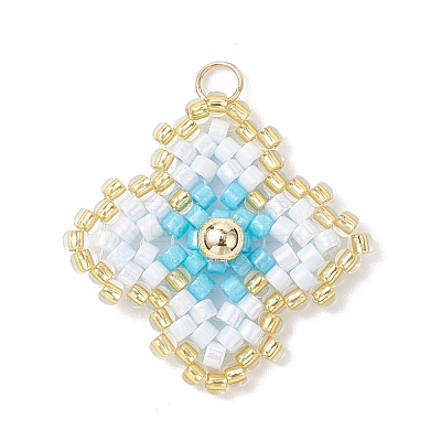 Handmade Glass Seed Beaded Quatrefoil Pattern Pendants PALLOY-MZ00965-01-1
