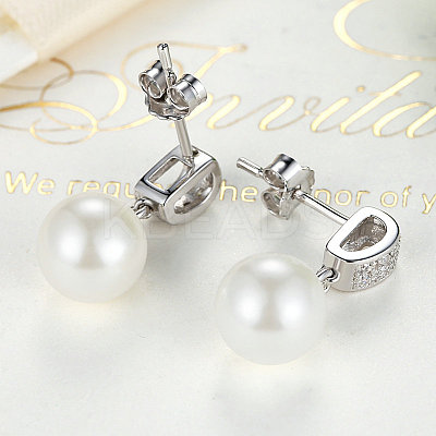 Anti-Tarnish Rhodium Plated 925 Sterling Silver Cubic Zirconia Stud Earrings EJEW-FF0002-12-1