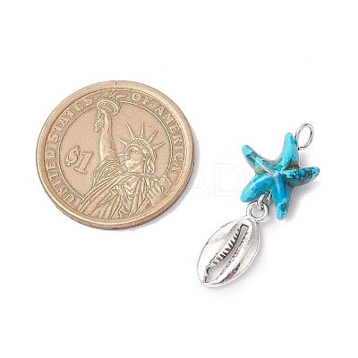 7Pcs 7 Styles Dyed Synthetic Turquoise Starfish & Alloy Sea Animals Pendants PALLOY-JF03754-04-1