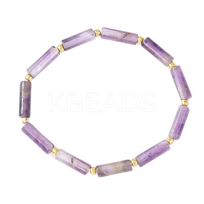 Natural Amethyst Column Beaded Stretch Bracelets with Brass Beads LS-WH3970-1
