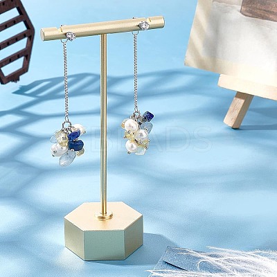 1 Pairs Natural Mixed Gemstone Chips & Pearl & Cubic Zirconia Cluster Dangle Stud Earrings EJEW-UN0002-26-1