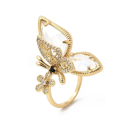 Brass Micro Pave Cubic Zirconia Cuff Rings for Women RJEW-K312-02G-1